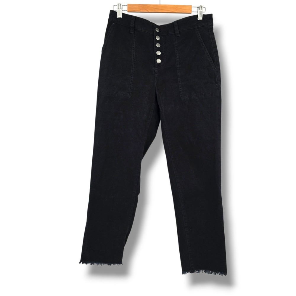 LOFT Black Button Fly Utility Cargo Pants Frayed Hem Cropped Size‎ 4